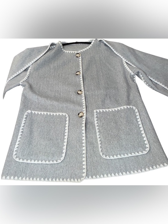 Unbranded Jackets & Blazers - Size M Gray Wool Blend Fringe Cape Jacket Toteme-Inspired Whipstitch Trim